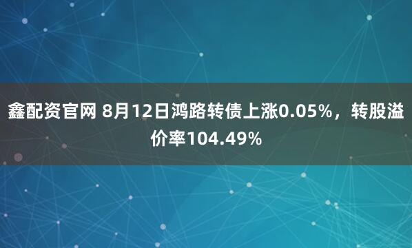 鑫配资官网 8月12日鸿路转债上涨0.05%，转股溢价率104.49%