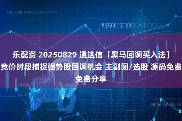 乐配资 20250829 通达信【黑马回调买入法】集合竞价时段捕捉强势股回调机会 主副图/选股 源码免费分享