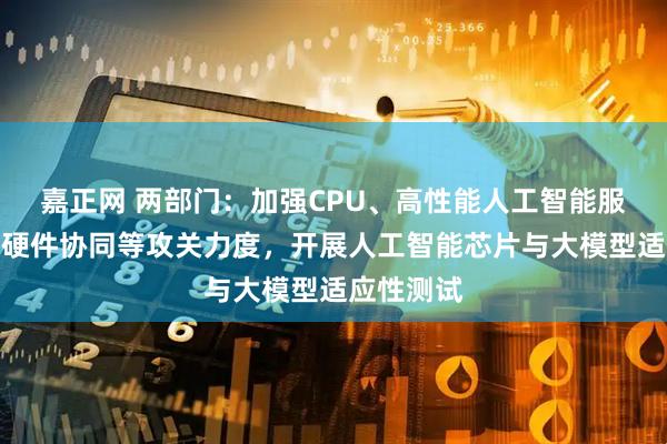 嘉正网 两部门：加强CPU、高性能人工智能服务器、软硬件协同等攻关力度，开展人工智能芯片与大模型适应性测试